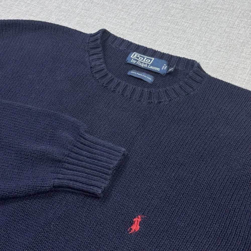 Polo Ralph Lauren Sweater Pullover Men XL Blue Pima Cotton Crew Neck Heavyweight